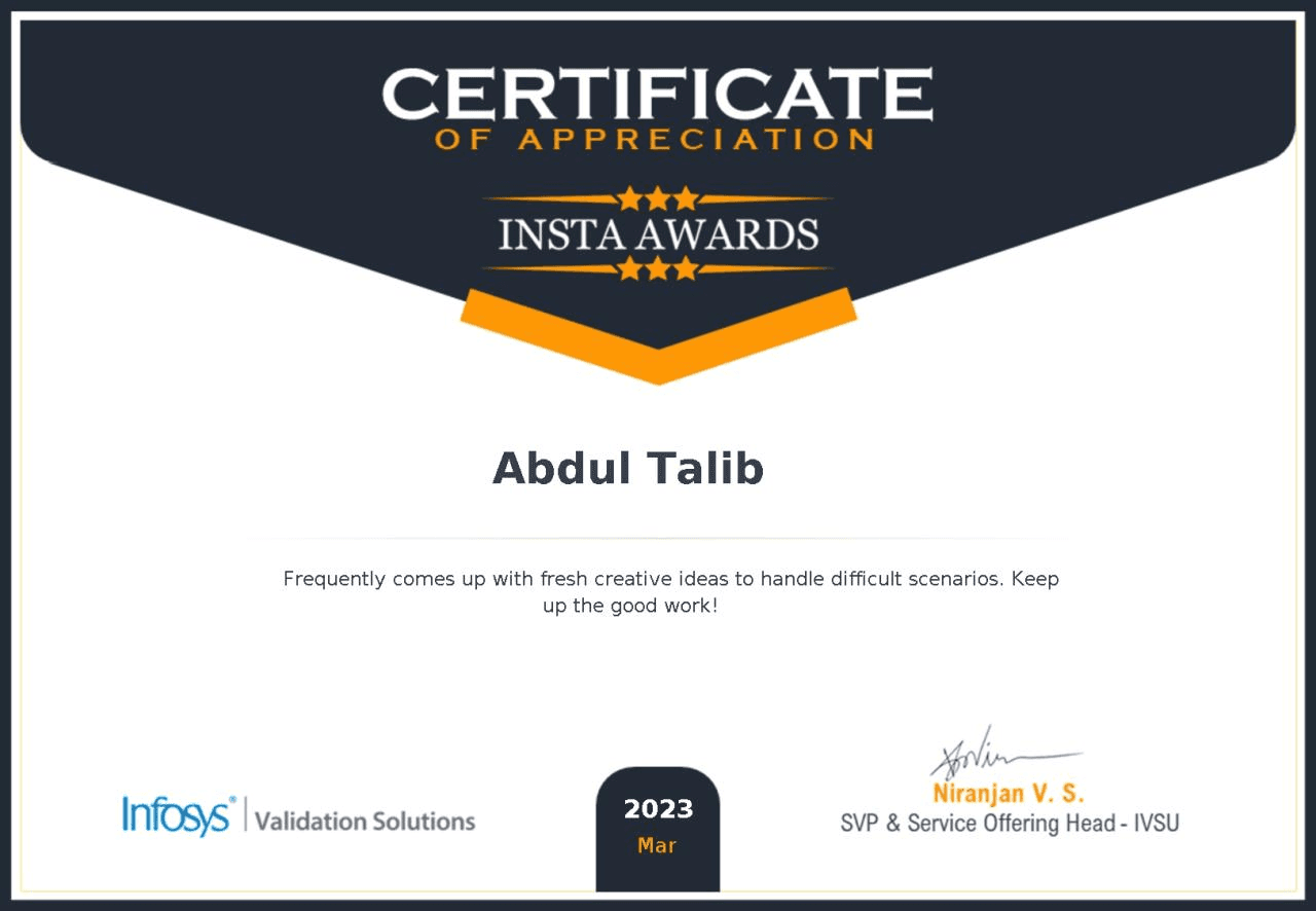 Infosys Insta Award - Mar 2023