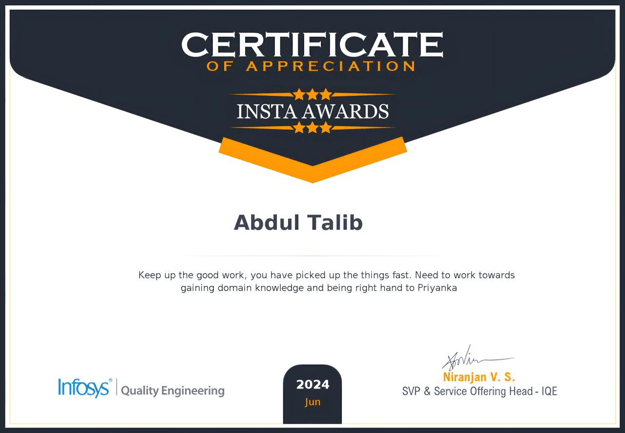 Infosys Insta Award - Jun 2024