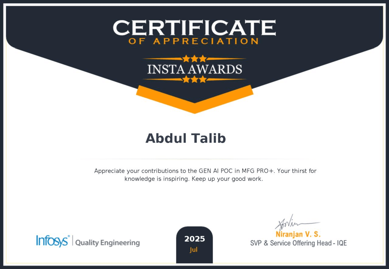 Infosys Insta Award - Jul 2025
