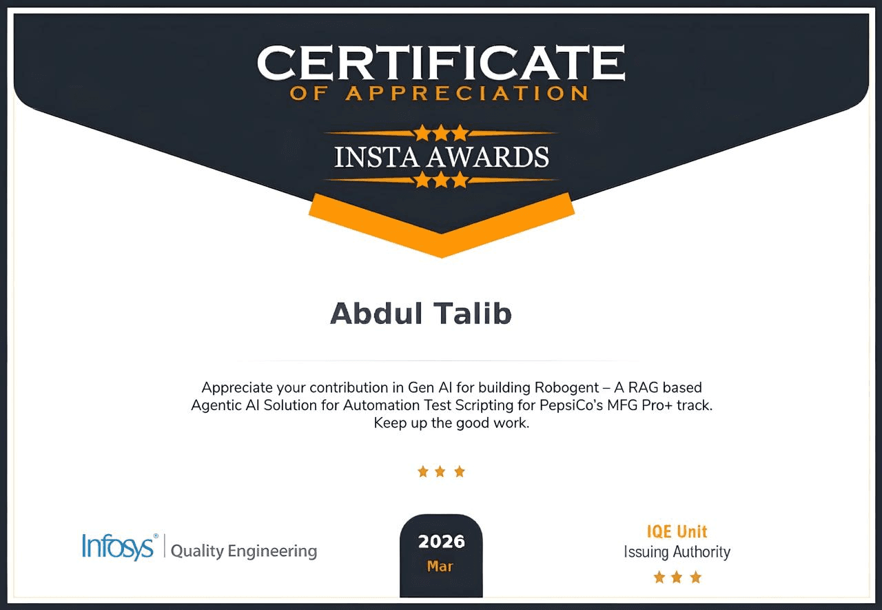 Infosys Insta Award - Mar 2026